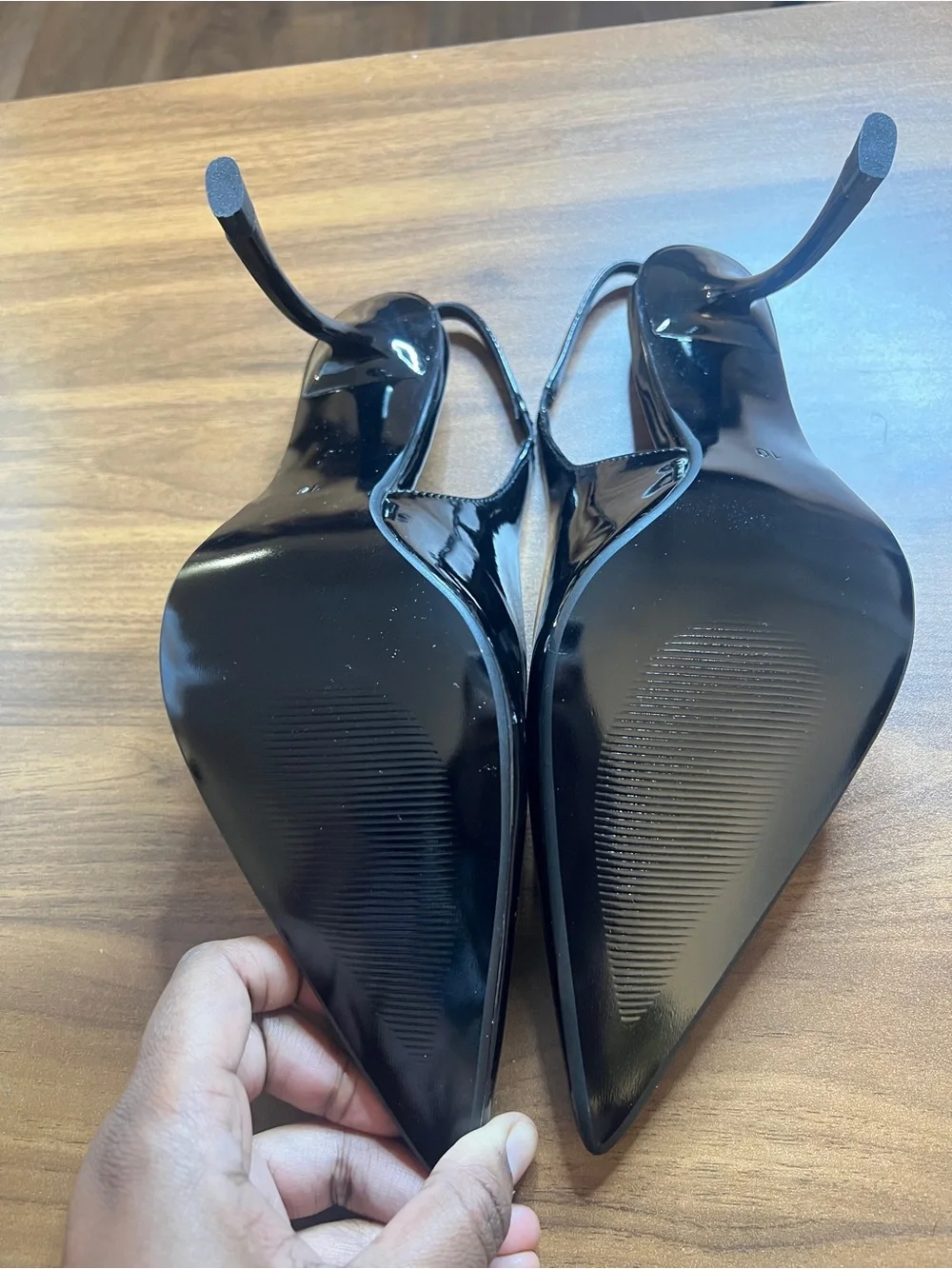 Black Patent Slingback Pointed-Toe Heels